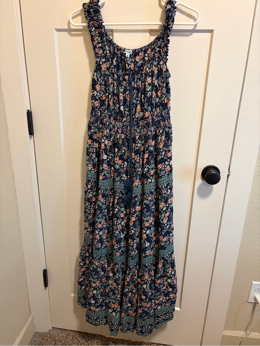 Nostalgia Boho Floral Maxi Dress - Navy with Peach Accents